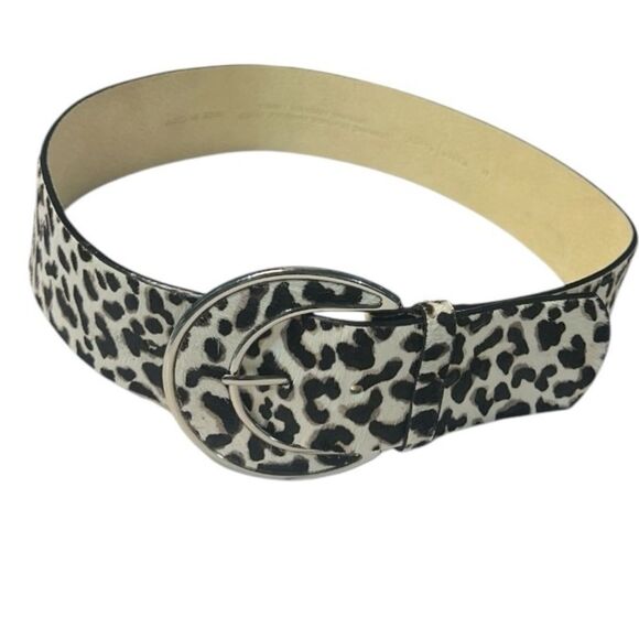 WHBM Leopard Print 2” Wide Width Leather & Calf Hair Statement Belt Size Medium - Picture 4 of 11